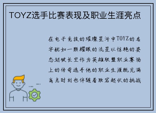 TOYZ选手比赛表现及职业生涯亮点