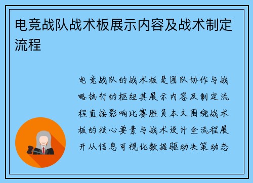电竞战队战术板展示内容及战术制定流程